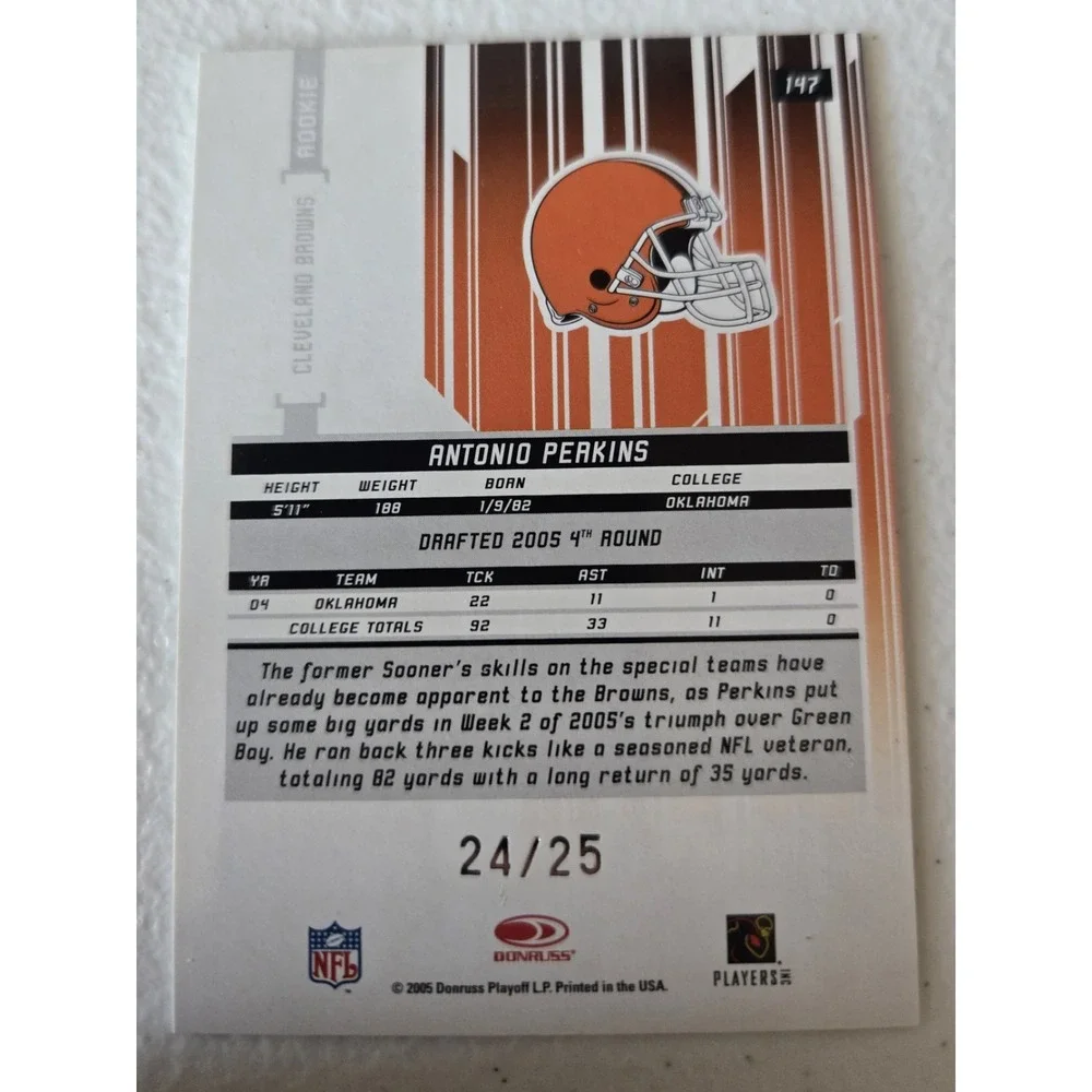 Antonio Perkins 2005 Leaf Rookies Stars‎ Rookie Longevity /25 Browns Oklahoma